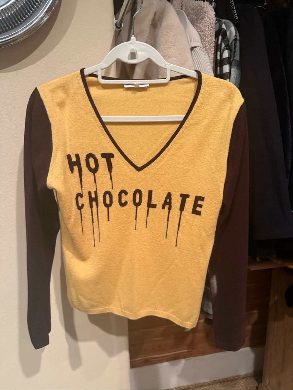 Vince Yellow & Brown 'Hot Chocolate' V-Neck Sweatshirt